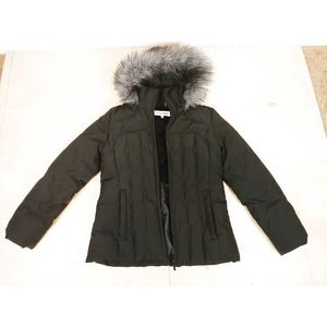 Calvin Klein Womens Faux Fur Hood Puffer Jacket
